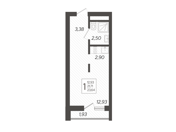 Планировка 1-комн 23,64 м²