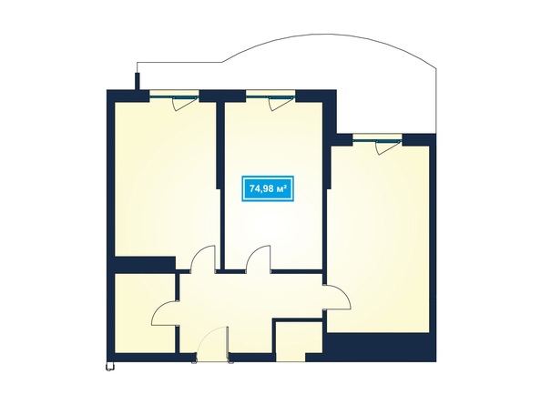 Планировка 3-комн 74,98 - 75,09 м²