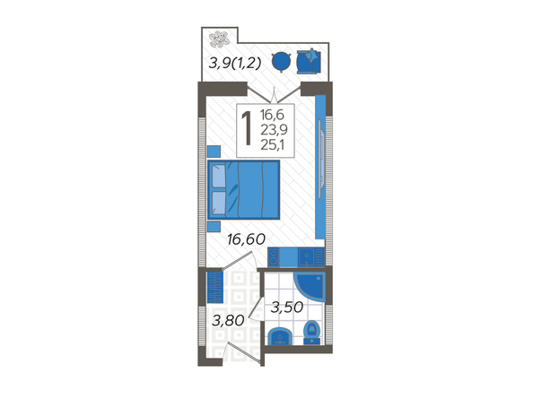 Планировка Студия 25,1 м²