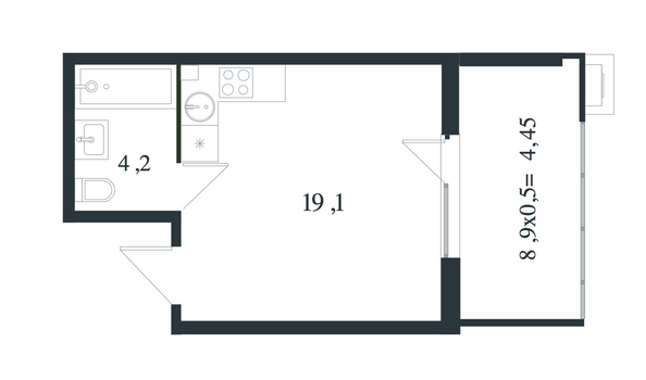 Планировка Студия 27,35, 27,75 м²