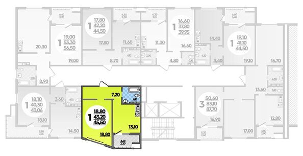Планировка 1-комн 45,5 м²