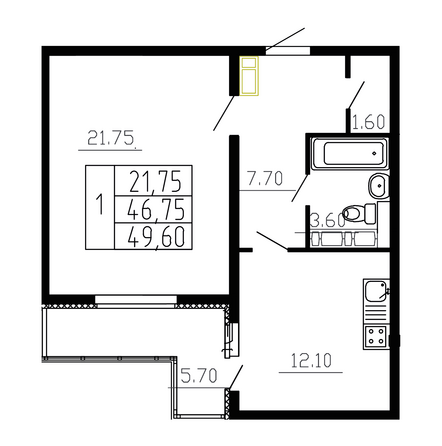 Планировка 1-комн 49,6 м²