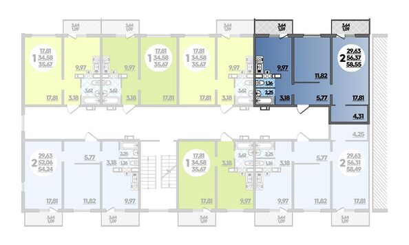 Планировка 2-комн 58,55 м²