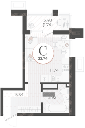 Планировка Студия 22,74 м²