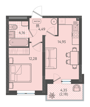 Планировка 1-комн 36,19 м²