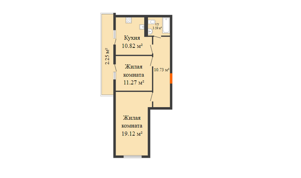Планировка 2-комн 57,78 м²