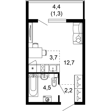 Планировка Студия 24,4 м²