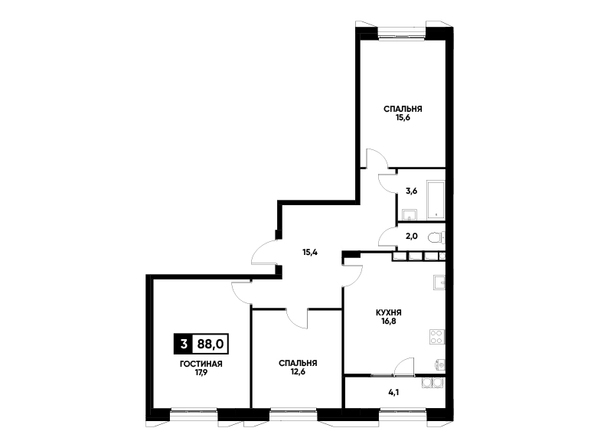 Планировка 3-комн 88, 88,1 м²