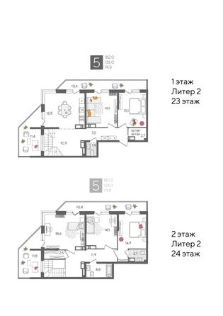 Планировка 5-комн 182 м²
