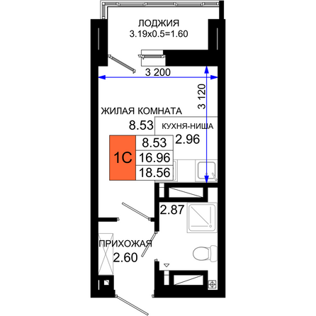 Планировка Студия 18,56 м²