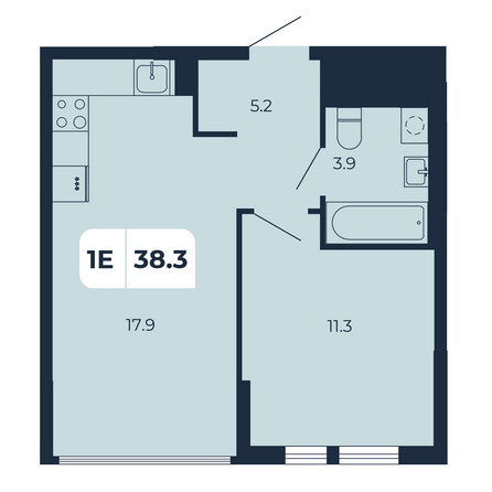 Планировка 1-комн 38,3 м²