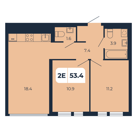 Планировка 2-комн 53,4 м²