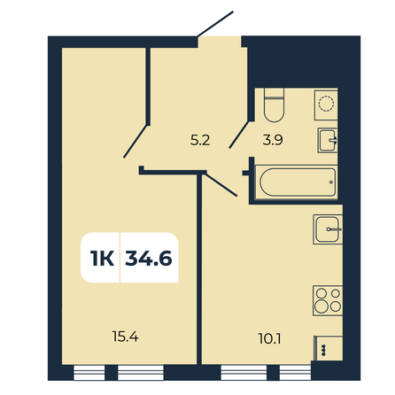 Планировка 1-комн 34,6 м²