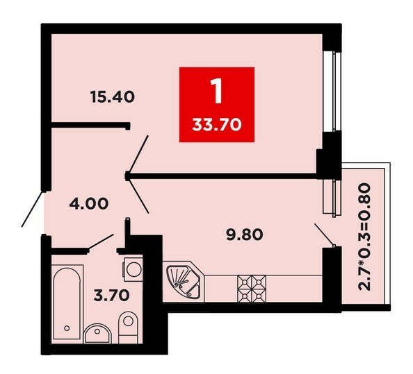 Планировка 1-комн 33,7, 34,2 м²