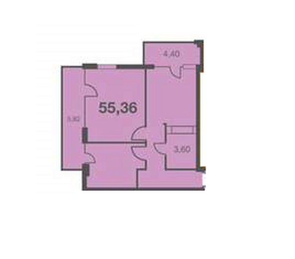 Планировка 2-комн 55,36 м²