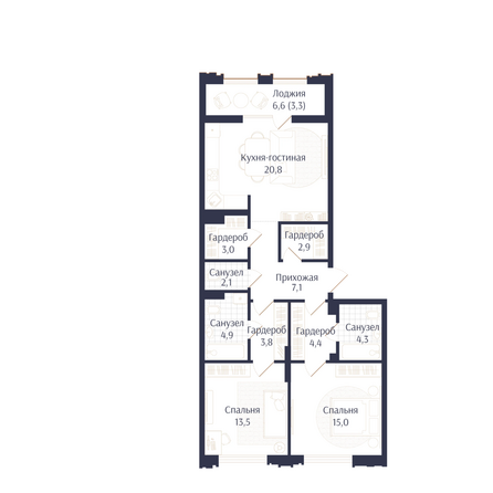 Планировка 2-комн 85,1 м²