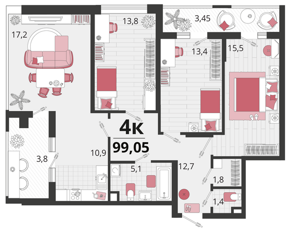 Планировка 4-комн 99,05 м²