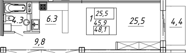 Планировка 1-комн 48,1 м²