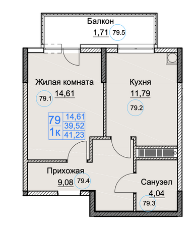 Планировка 1-комн 41,23 м²