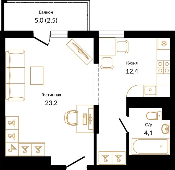 Планировка 1-комн 42,2 м²