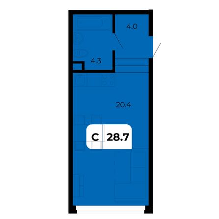 Планировка Студия 28,7 м²