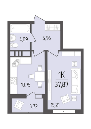 Планировка 1-комн 37,87 м²