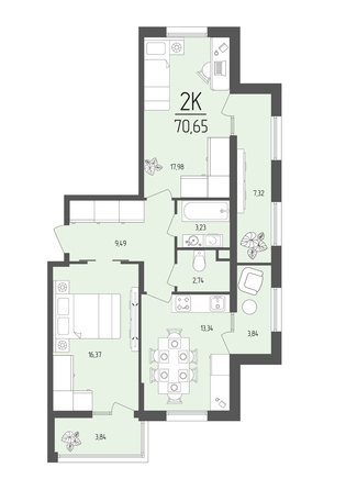 Планировка 2-комн 70,65 м²