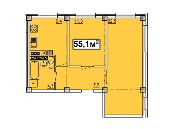 Планировка 2-комн 55,1 м²
