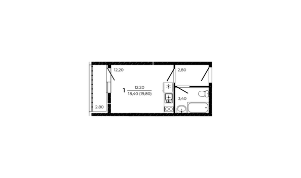Планировка Студия 19,8 м²