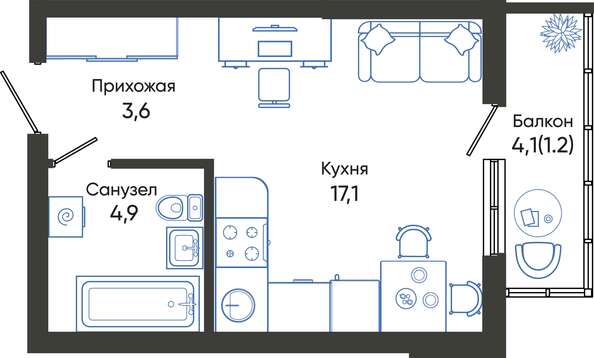 Планировка Студия 26,8 м²