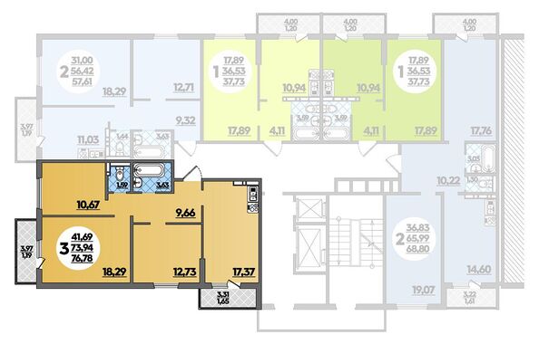 Планировка 3-комн 76,78 м²
