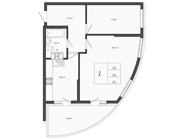 Планировка 2-комн 59,3 м²