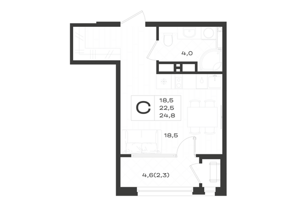 Планировка Студия 24,8 м²
