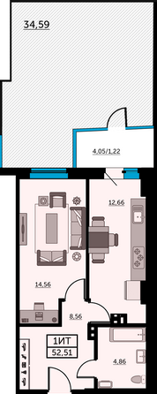 Планировка 1-комн 52,51 м²