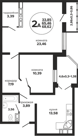 Планировка 2-комн 68,62 м²