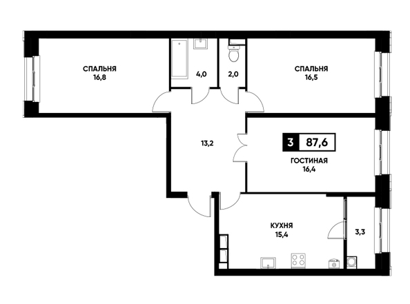 Планировка 3-комн 87,6 - 88 м²