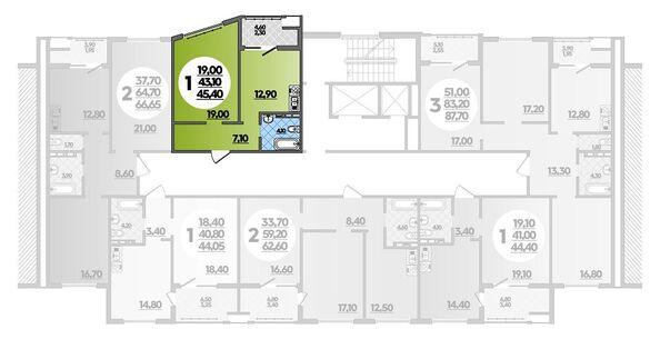 Планировка 1-комн 45,4 м²