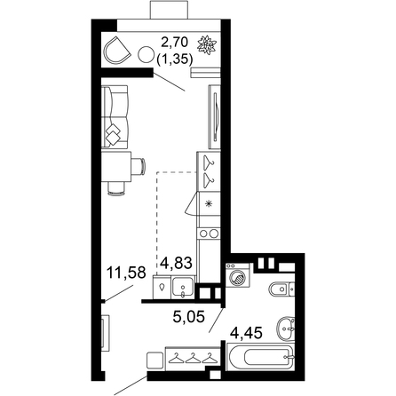 Планировка 1-комн 27,25 м²