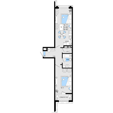 Планировка 1-комн 54,62 м²
