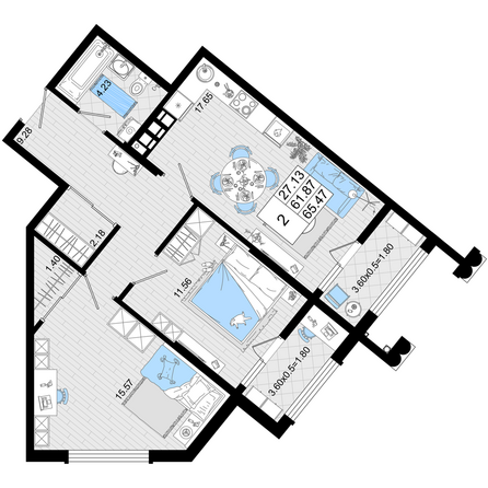 Планировка 2-комн 65,47 м²