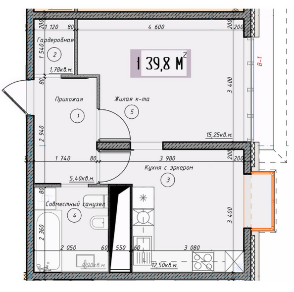 Планировка 1-комн 39,8 м²