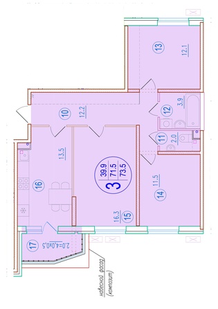 Планировка 3-комн 73,5 м²