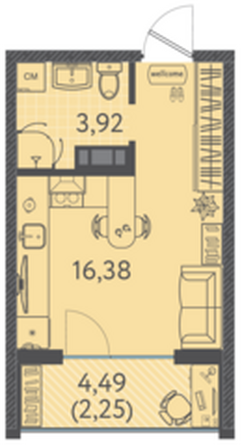 Планировка Студия 22,55 м²