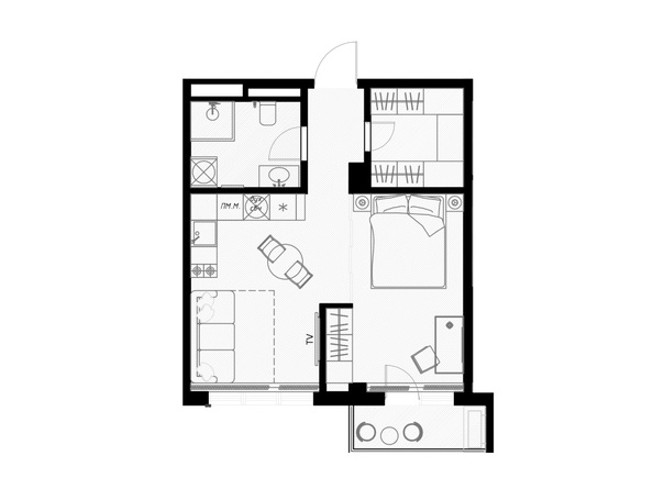 Планировка 1-комн 44,8 м²