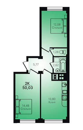 Планировка 2-комн 50,03 м²