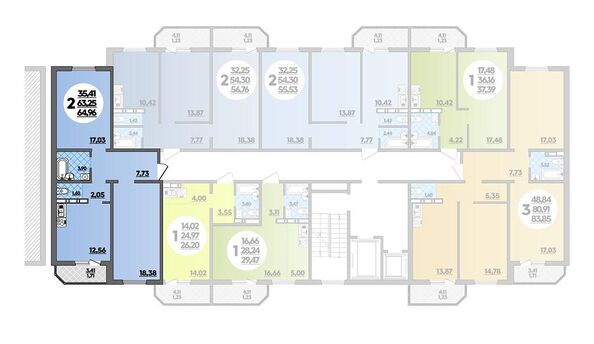 Планировка 2-комн 64,96 м²