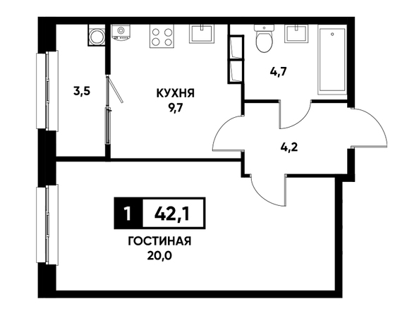 Планировка 1-комн 42,1 м²