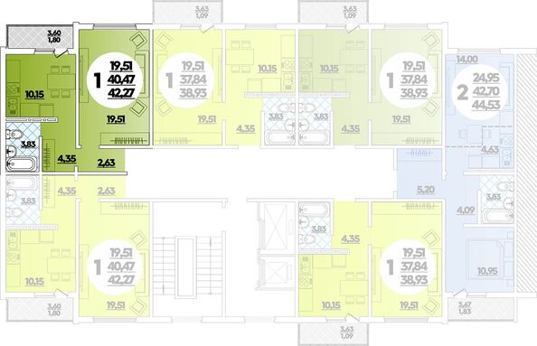 Планировка 1-комн 42,27 м²
