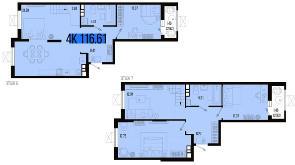 Планировка 4-комн 116,61 м²