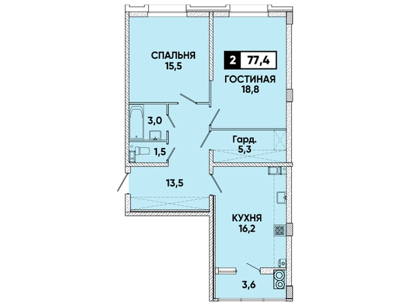 Планировка 2-комн 77,4 м²